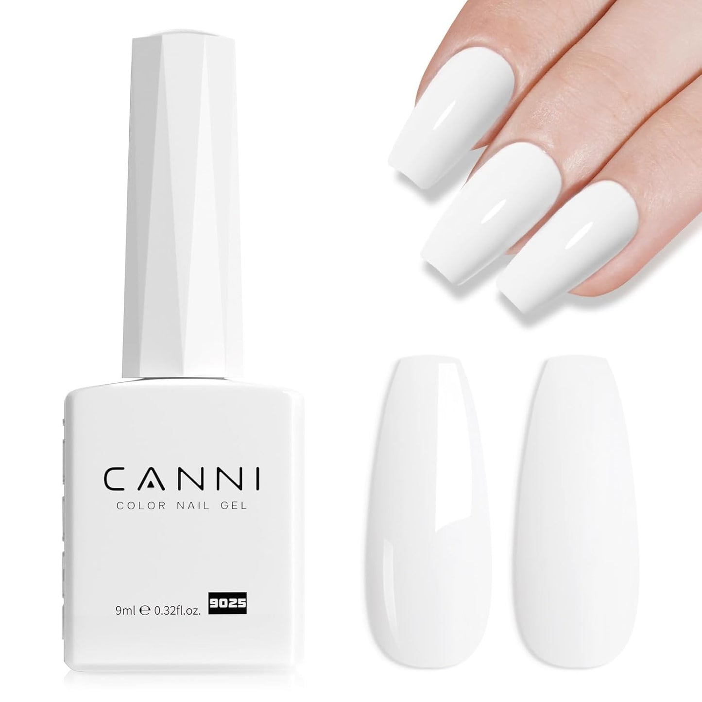CANNI White Gel Polish – 1 Pc Pure White, High Gloss UV/LED Soak-Off Gel Nail Polish for French Manicure, DIY & Salon Quality for Grils & Women