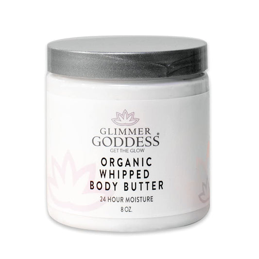 Glimmer Goddess Organic Whipped Body Butter for Women - Moisturizer Cream with Shea & Cocoa Butter, Almonds & Coconut Oil - Lemon Cream, 8oz