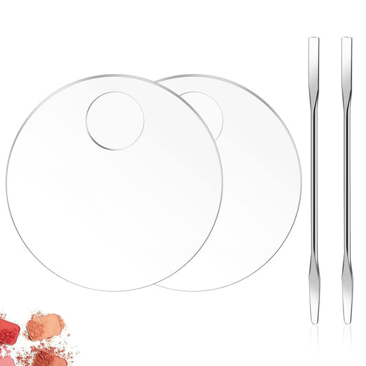 2PCS Acrylic Cosmetic Palette with 2PCS Spatula Tool,Makeup Palette Mixing Tray Apply for Foundation Eye Shadow Lipsticks Nail Art Professional Pigment Blending(Round)