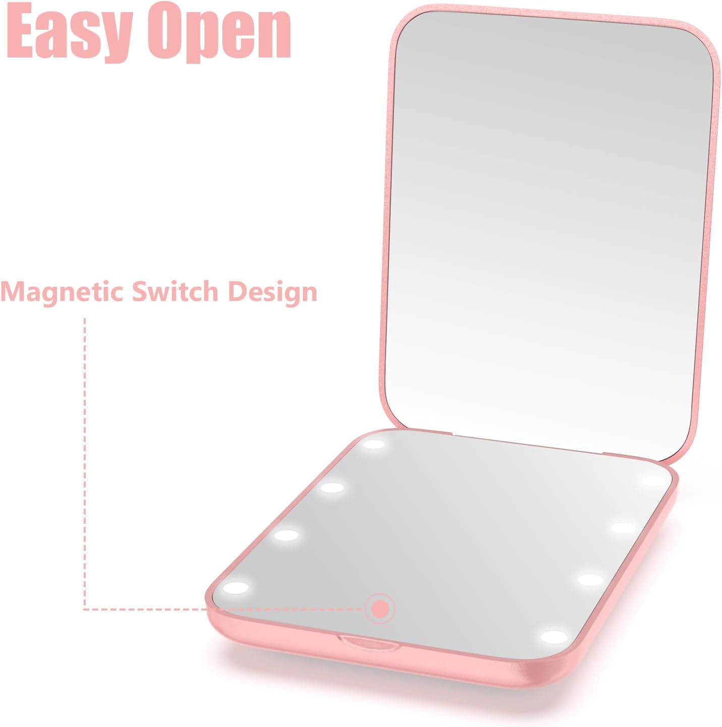 WOBSION Small Mirror with Lights,LED Compact Makeup Mirror,1x/3x Mini Travel Mirror with Magnification,Portable for Purse,Pocket,Gifts for Girls,Rose Gold