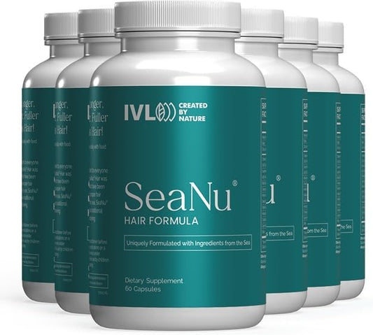 IVL - SeaNu Hair Vitamins Supplements - Hair Strength, Strand Thickness, Hair Growth - with Biotin, Vitamin B3, Zinc, Saw Palmetto Berry Extract, Green Lipped Mussel - (6 Pack)