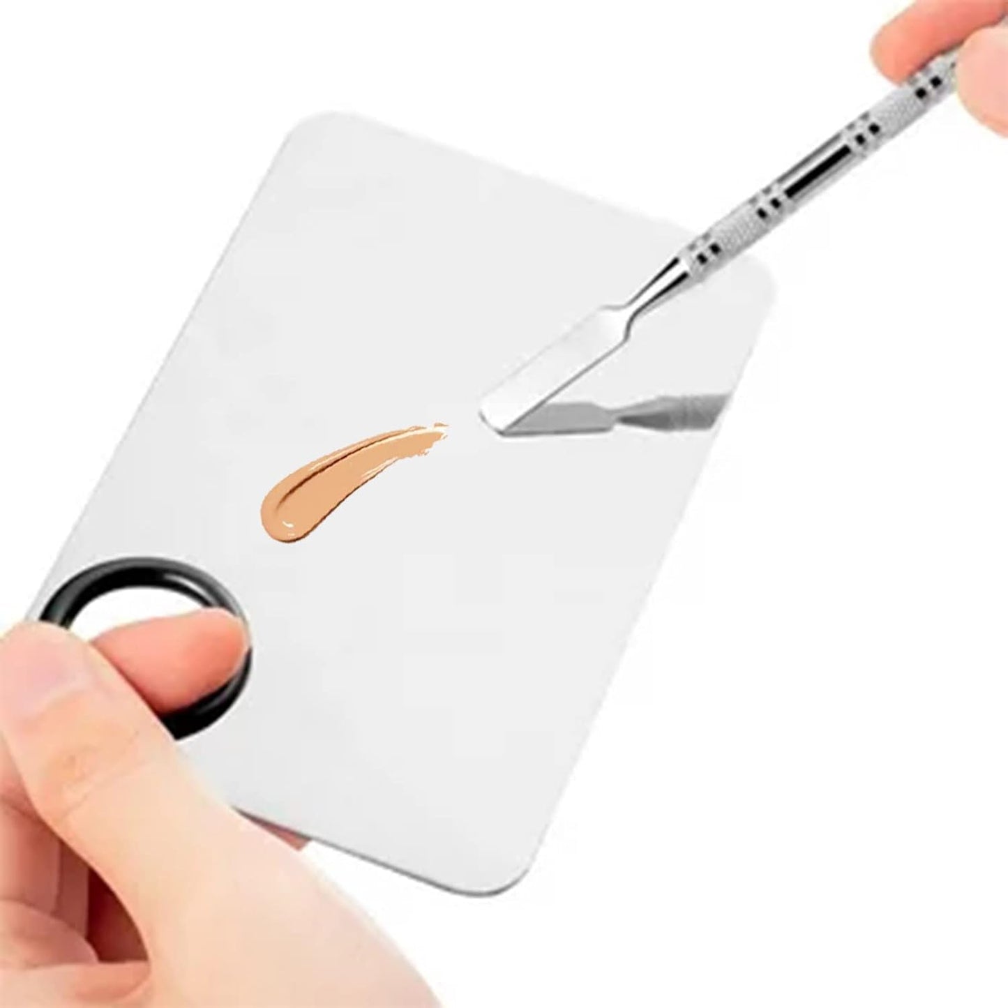 2 in 1 Makeup Mixing Palette Set with Spatula - Stainless Steel Foundation Accessories and Mixing Tools for Cosmetic, Nail Art, Lipstick