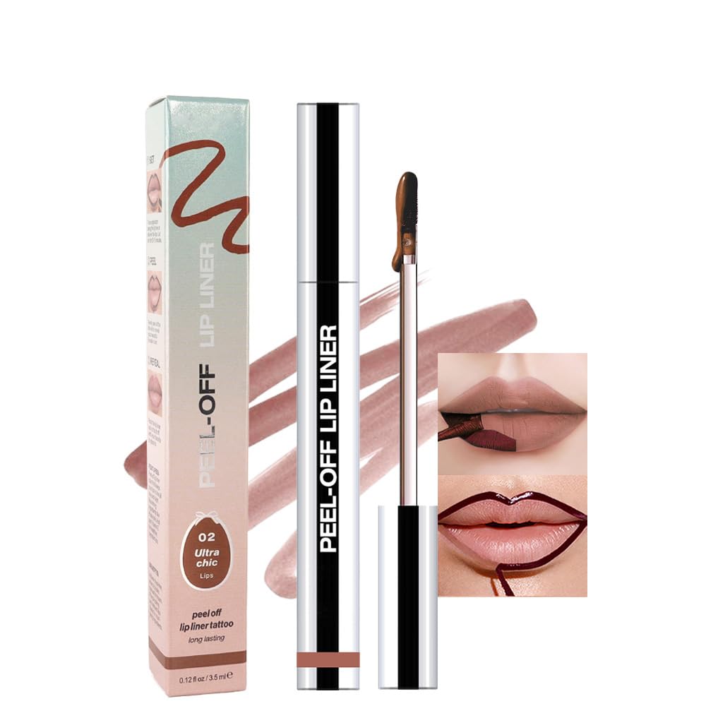 Matte Liquid Lip Stain Peel Off Lip liner Tattoo, Brown Matte Peel Off Lip Stain, Long Lasting Waterproof Lipstick Lip Gloss Stain, Transfer-proof for All Skin Types, 0.12 fl oz 02#