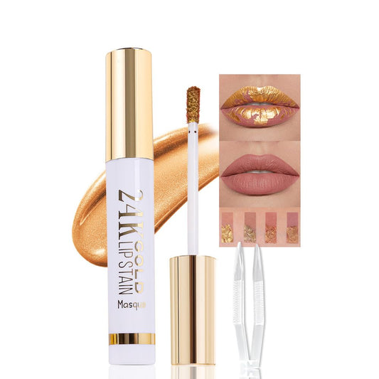 2025 New 24K Gold Liquid Lip Gloss Peel Off Lip Stain Tattoo with Tweezer, Ruby Red Lips Stain Peel Off Masque, Long Lasting Waterproof Lip Tint Stain, Transfer-proof for All Skin Types 03#
