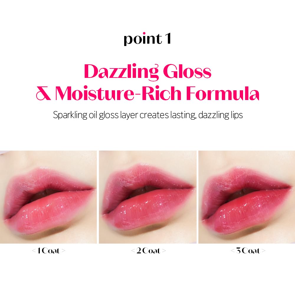 ETUDE Dear Darling Oil Tint #5 Red Oil 4.2g | High Moisturizing and Strong Hydrating Lip Oil/Lip Gloss | Smooth and Moist Lips | Non-Sticky Lip Oil Tint For Dry Lips | K-beauty