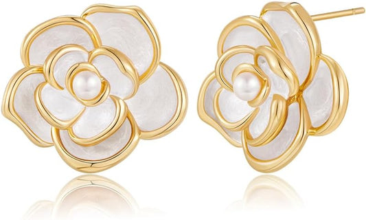 CLASSYZINT Gold/White/Red/Black Flower Stud Earrings For Women