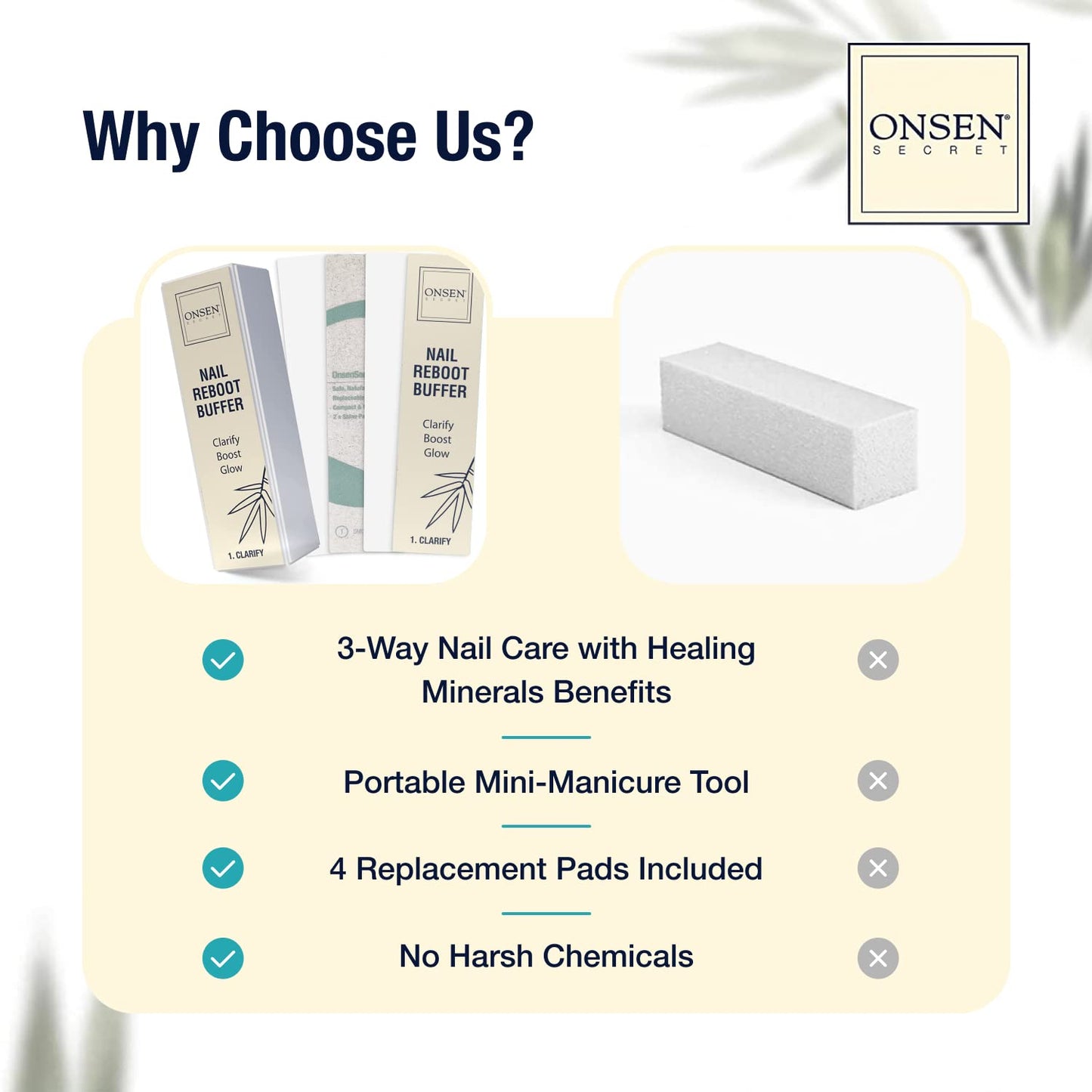 Professional Nail Buffer Block | Ultimate Shine Nail Buffing Block w/ 3 Way Buffing Methods & Replacement Buffer Pads | Japanese Buffer Block + 6 Replacement Buffer Pads Bundle by Onsen