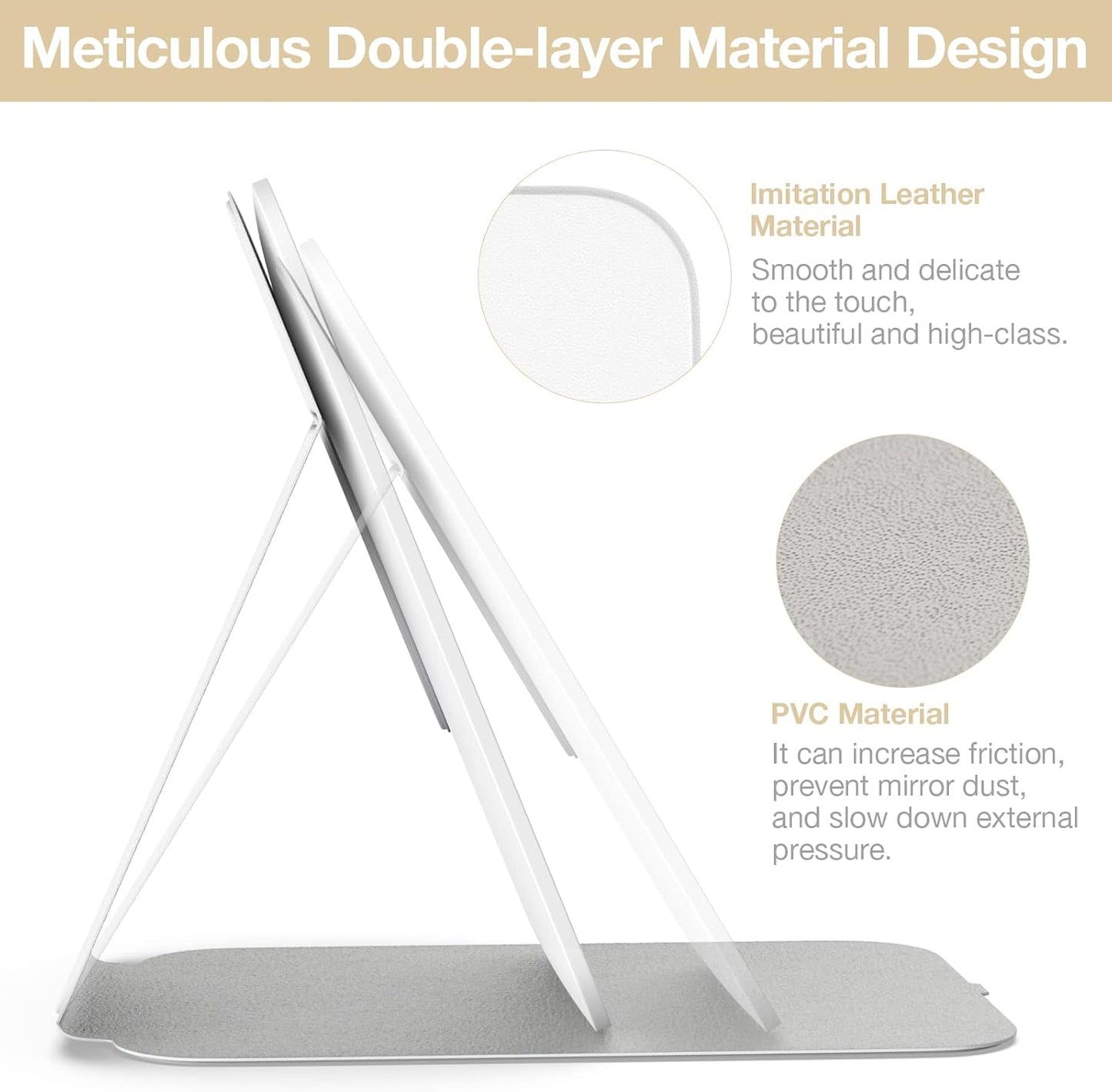 Kintion Travel Makeup Mirror, Portable LED Lighted Makeup Mirror, 360° Rotation Touch Screen Vanity Mirror, 60 LEDs, 3-Color Dimmable Lighting, Rechargeable Tabletop Folding Cosmetic Mirror, White