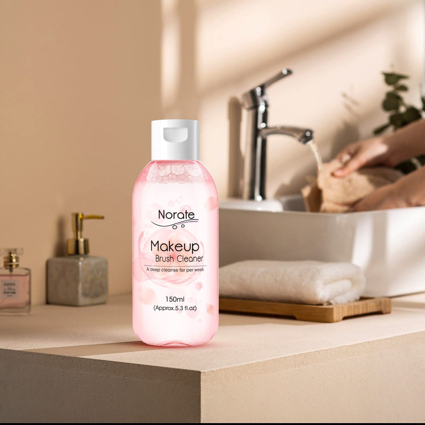 Norate Makeup Brush Cleaner, Make Up Brush Cleaner Solution + Makeup Brush Cleansing Pad, Brush Cleaner Mat for Brushes, Deep Clean Shampoo, Gentle Formula Cruelty Free, 2 Piece Set