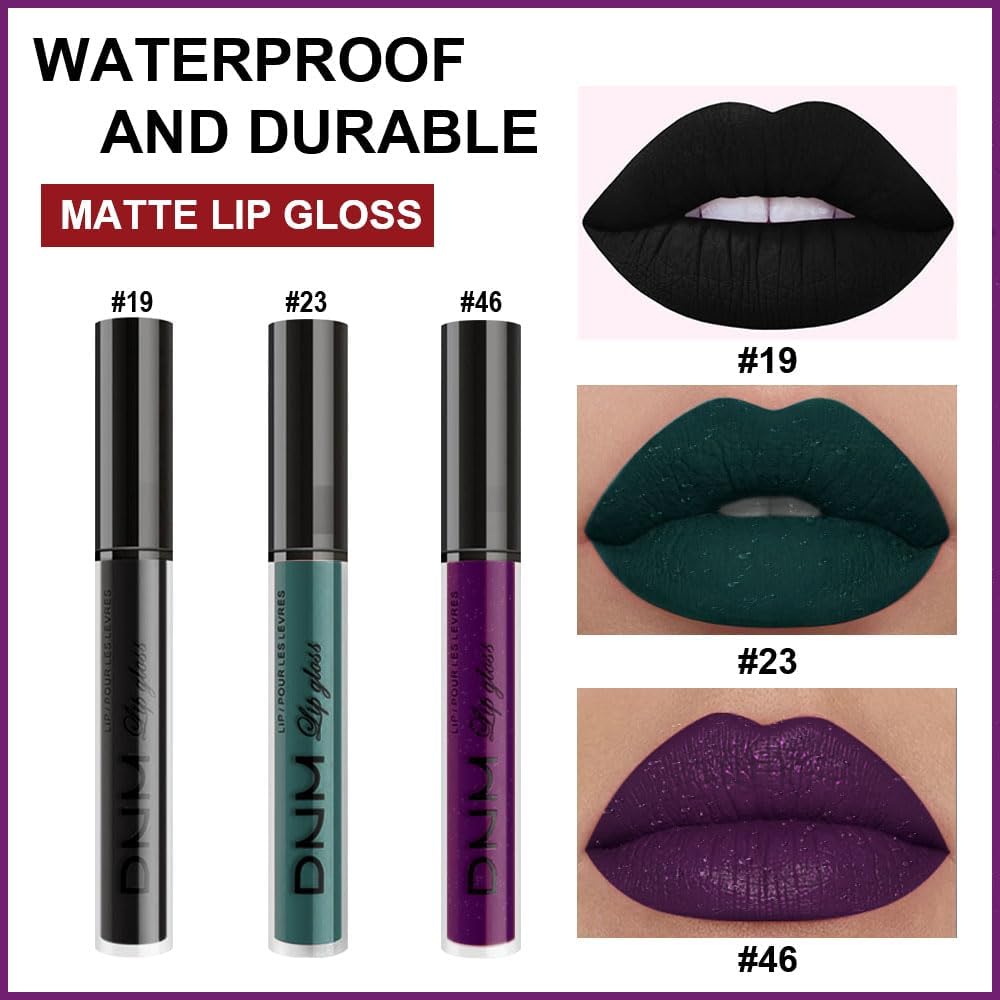evpct 3Pcs Dark Black Green Purple Matte Liquid Lipstick Lip Stain Sets for Women Long Lasting Waterproof, 24 Hours Goth Lipstick labiales matte mate larga duracion listip 24 hours, 19#