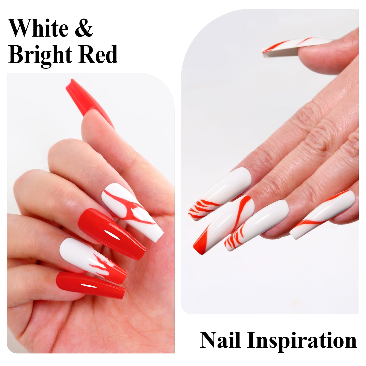 Imtiti Gel Nail Polish Kit, 2 Pcs 10ml Bright Red & White Colors Gel Polish Soak Off UV LED Spring Summer Red Gel Polish Nail Art Manicure Salon DIY Design Gel Nail Kit