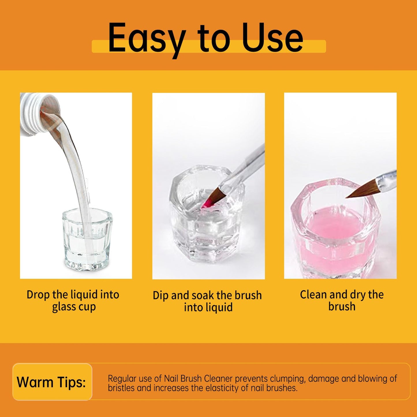 Nail Brush Cleaner & Restorer Nail Brush Clean Solution Quickly Clean Nail Brushes Gel Nail Brush Cleaner Kit with Glass Cup Nail Cleaning pads for DIY Salon at Home 4 Fl.Oz