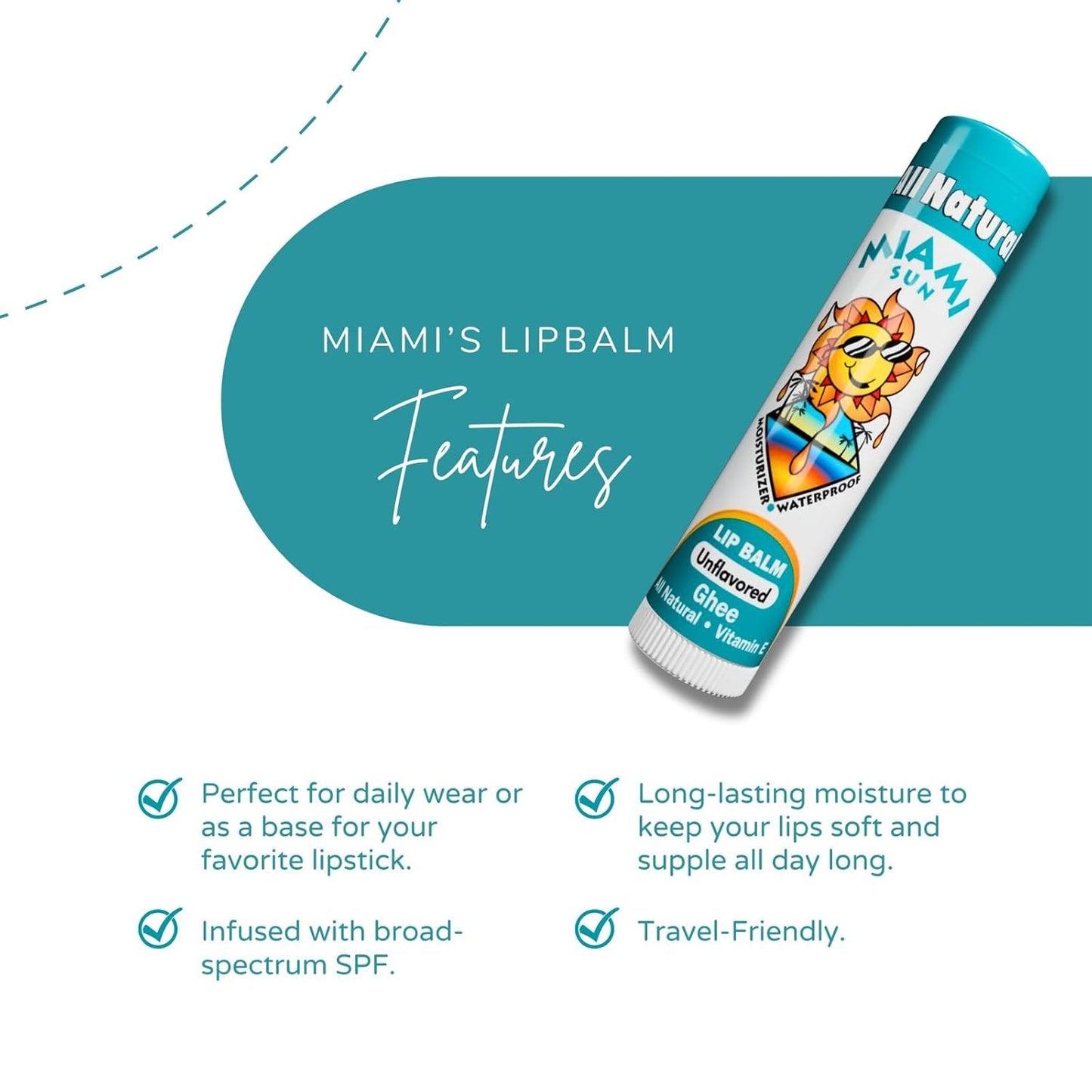 Miami Sun Natural Ghee Lip Balm, Hydrating Lip Treatment with Shea Butter & Beeswax, Organic & Non-Toxic, Best for Dry, Chapped Lips - Moisturizing, Healing, Chemical-Free Lip Care (12 Count, Natural)