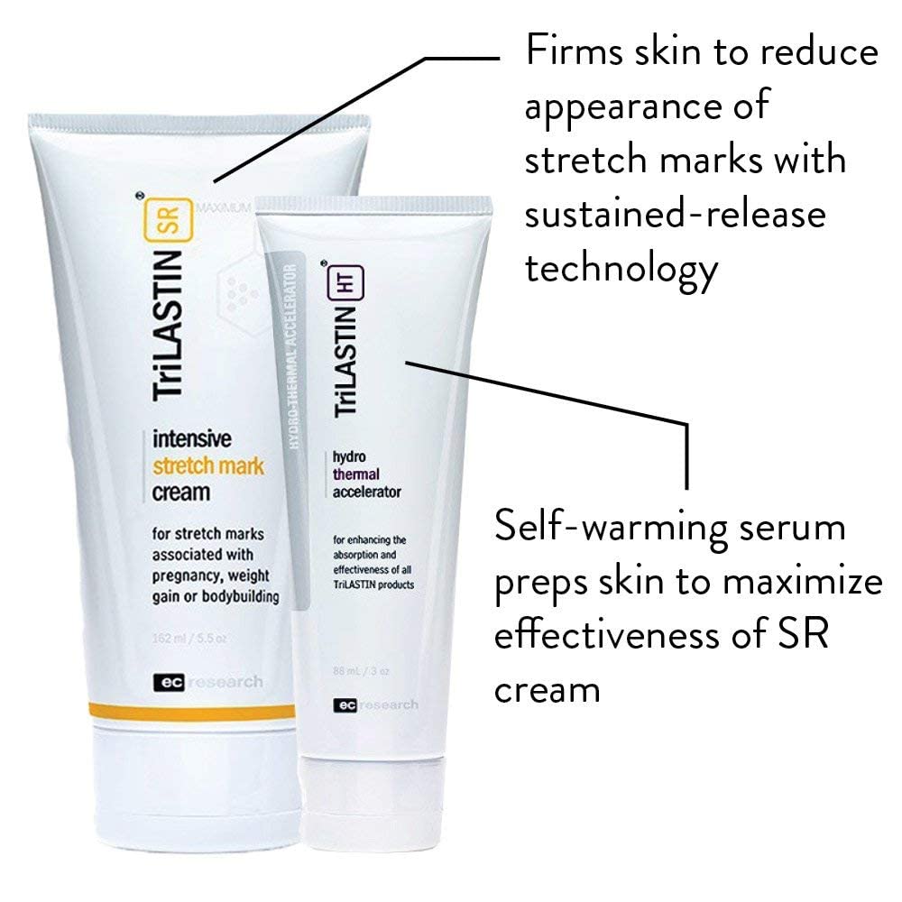 TriLASTIN-SR Intensive Stretch Mark Cream Bundle with Hydro-Thermal Accelerator (5.5 & 3 oz) | Fast-Acting Stretch Marks Cream with Absorption Enhancing Serum | Hypoallergenic & Paraben-free