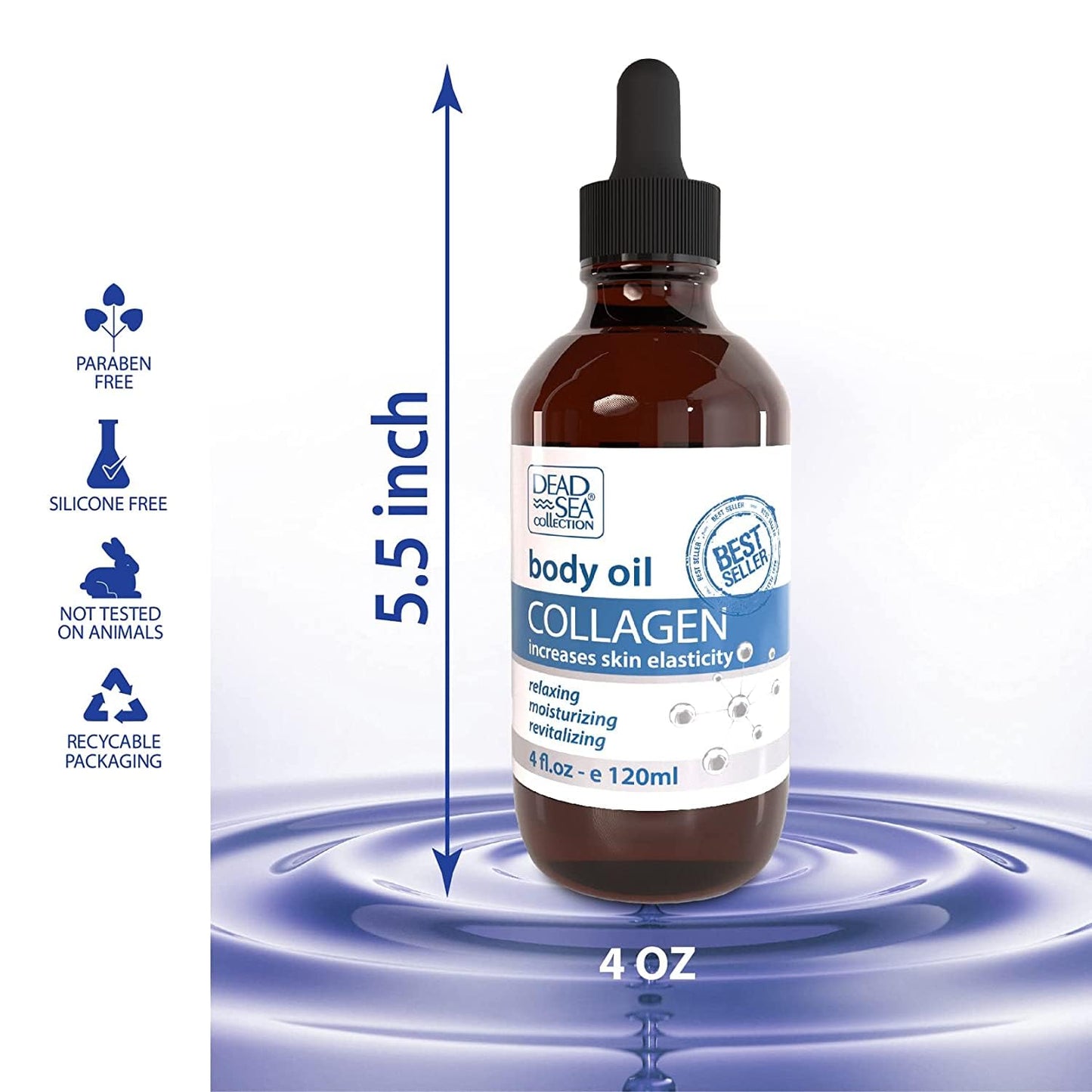 Dead Sea Collection Body Oil for Dry Skin - Collagen & Vitamin E - Moisturizing & Nourishing, Anti-Aging & Skin Elasticity Support for Face (4 Fl. Oz Each)