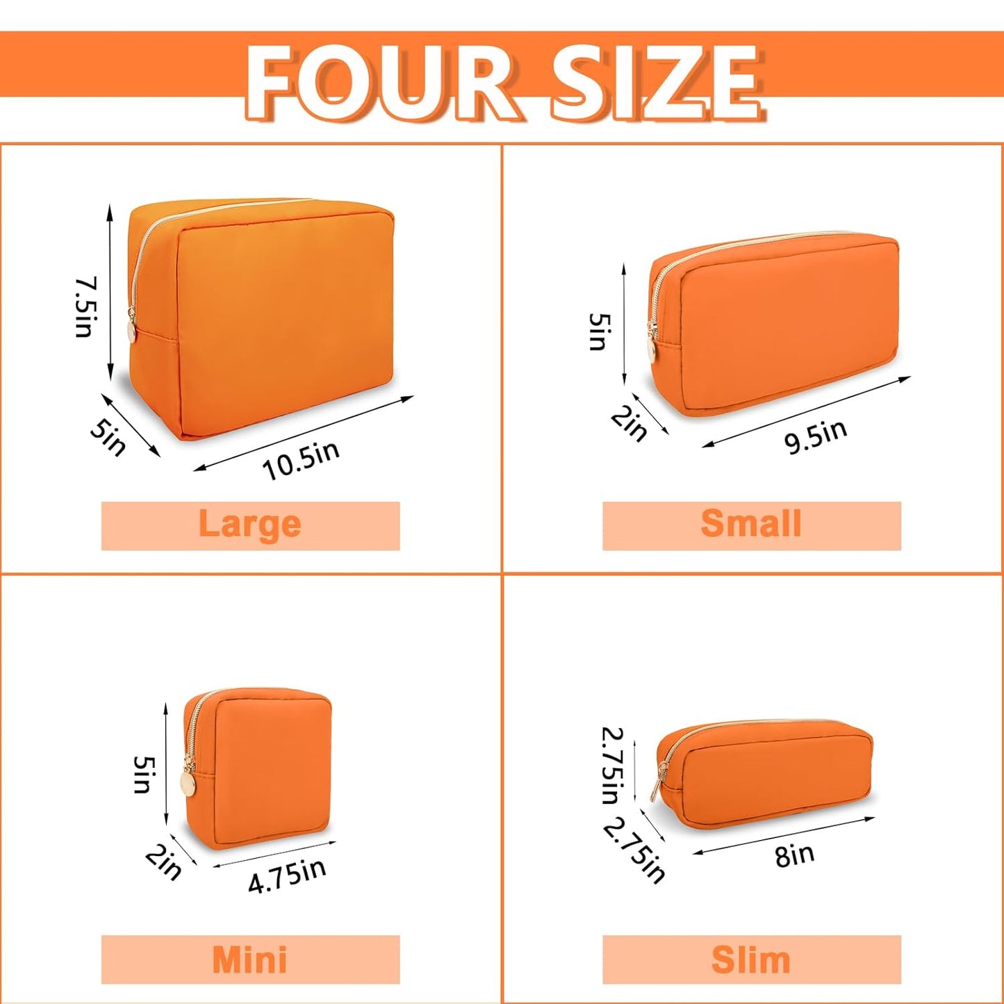 Small Pencil Case Makeup Bag for Purse, Cute Pencil Pouch Preppy Nylon Makeup Brush Bag with Zipper, Girls Portable Stationery Storage Case Small Pen Bag for Office School College(Slim-Peach)