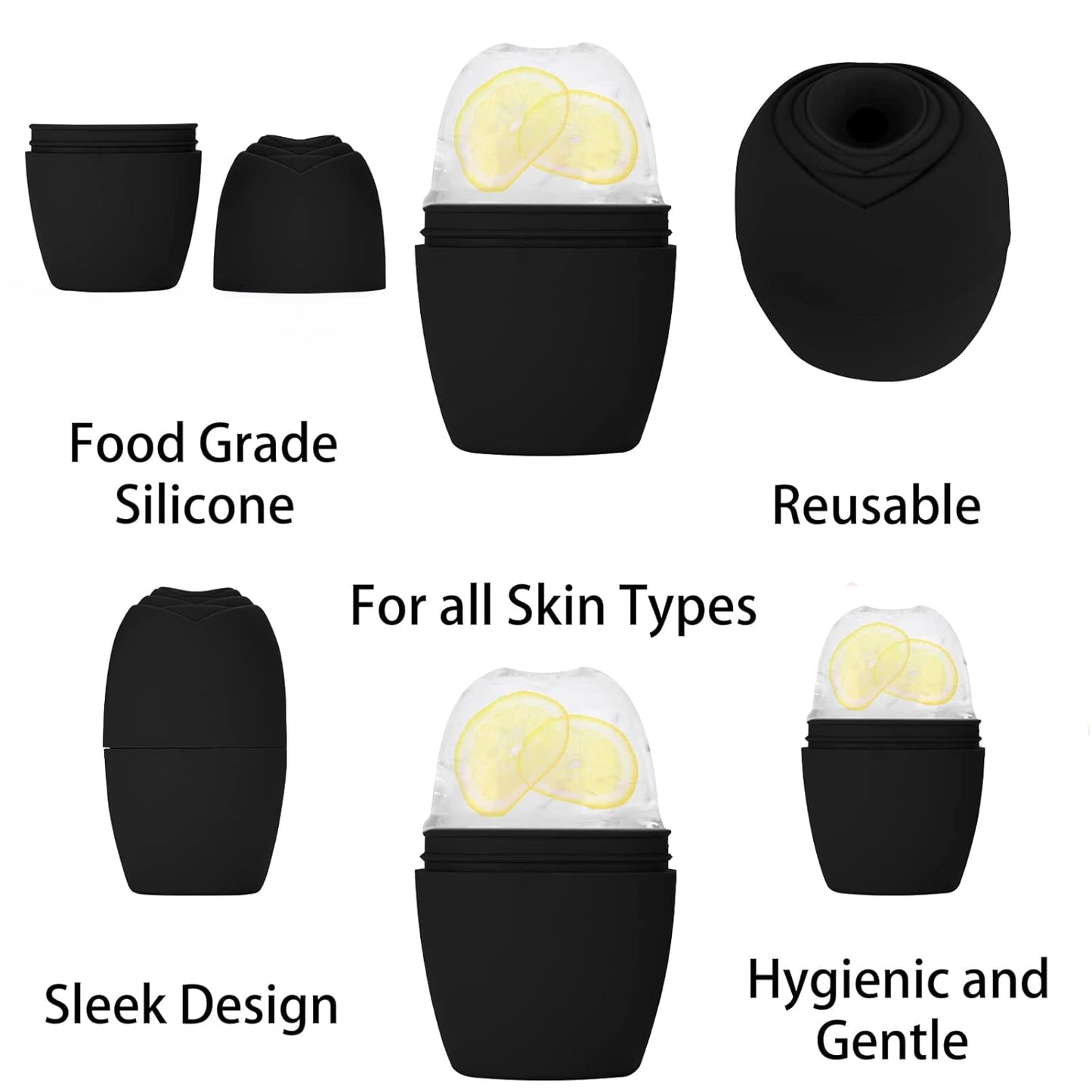 Ice Roller for Face, Qewro Silicone for Tone skin, Reusable Eye Puffiness Relief, Ice Roller Mold for Neck, Facial Roller to Remove Fine Lines Pores Anti Wrinkles (Black)