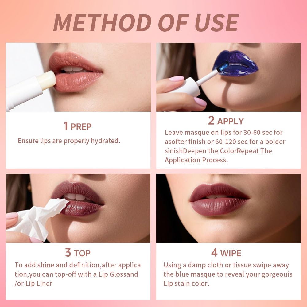 Lip Stain Peel Off Set–Long Lasting Waterproof Lip Tint, Smudge Proof Transfer Resistant Lip Stains Tattoo,High Pigment Matte Lip Color, Kiss Proof Peel Off Lip Stain Masque, Stay Lip Makeup 06+07