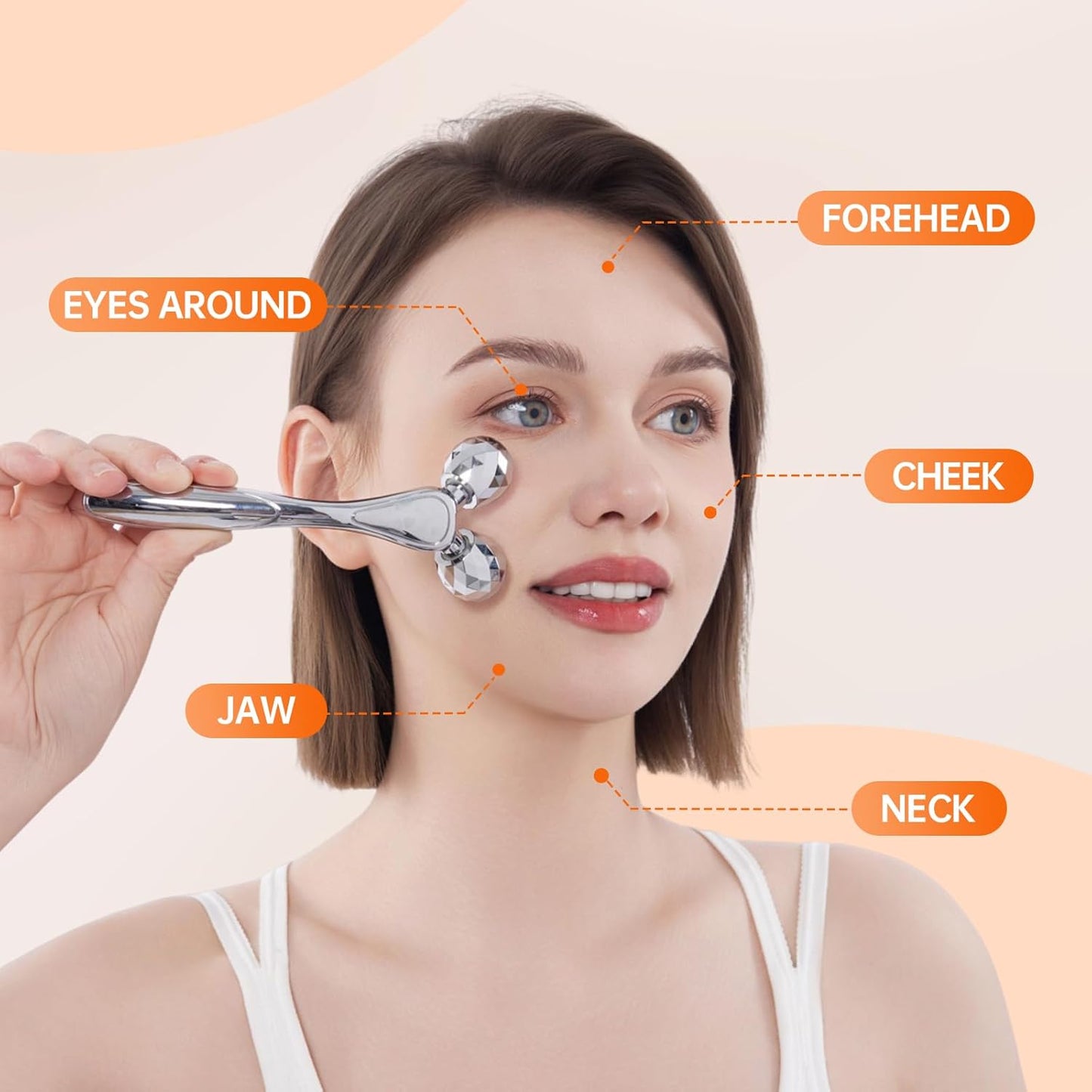 Metal Facial Roller Massager, 3D Cooling Face Massage Tool for Reduce Puffiness, Remove Eye Wrinkles, Face Lifting, Increase Firmness, Anti-Aging, Skin Tightening