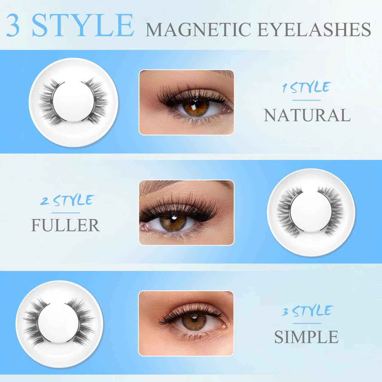 Ealra Craft Magnetic Eyelashes with Applicator,No Glue Needed Soft Lashes Kit,Reusable Magnet Eyelashes Natural Look(Natural)