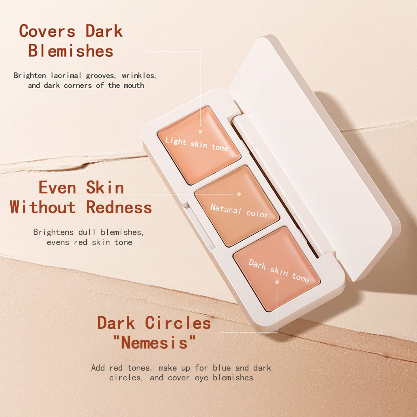 IFiona Tricolor Concealer to Cover Spots,Stains,Acne,Freckles and Brighten Skin Color Concealer Palette