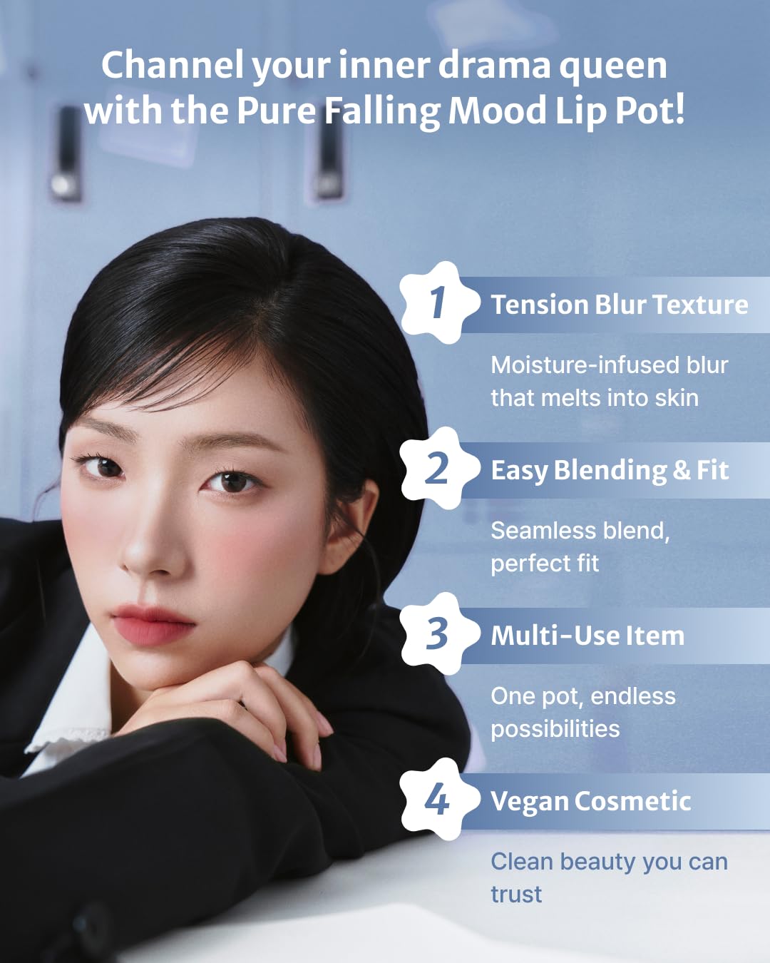 DEARMAY Pure Falling Mood Lip Pot No. 01 Firtst Soundtrack 0.23 Oz. Vegan Lip Stain Lip & Cheek Multi-Use Tint With Hydrating Formula for Smooth Soft Blend Without Dryness or Fine Lines, Korean Makeup