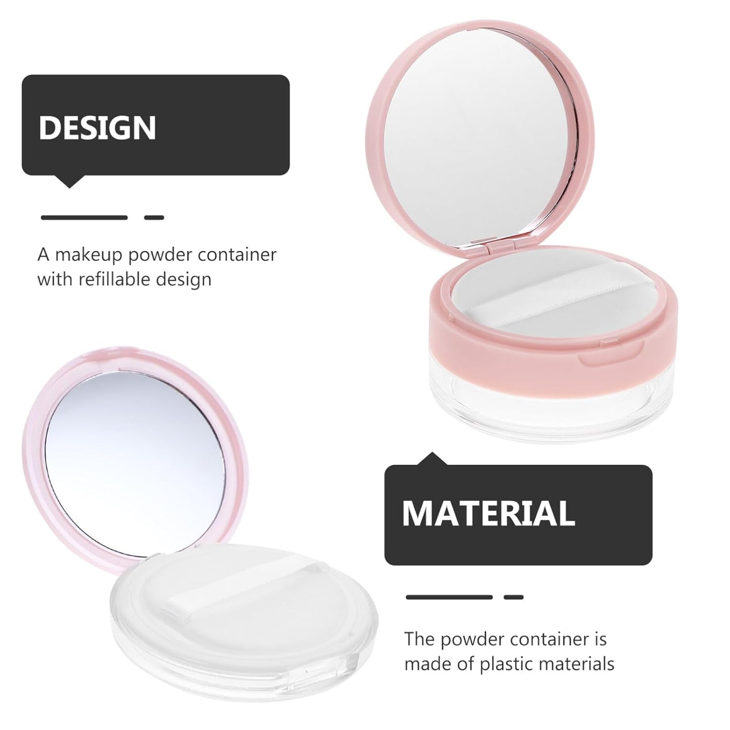 Beaupretty 2pcs Cushion Compact Case With Puff Reusable Loose Powder Container with Mirror Plastic DIY Empty Makeup Powder Case With Elasticated Net Sifter
