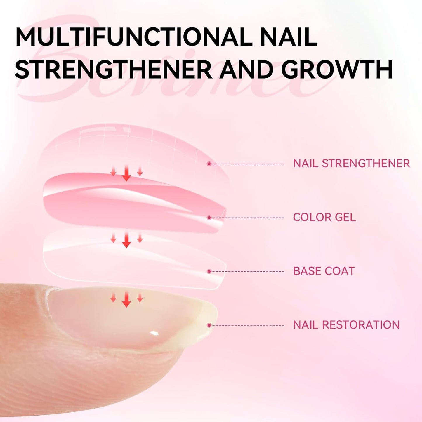 Nail Strengthener and Growth Natural Nails Hardener Pink Nail Repair Strengthening Polish Ridge Filler for Weak and Damaged Nails 12ML
