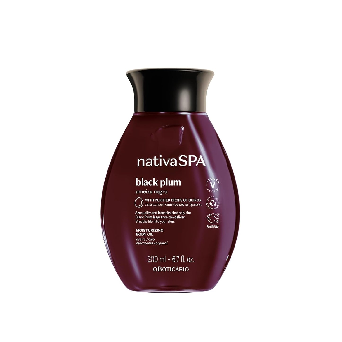 Nativa SPA by O Boticário, Black Plum Body Oil, Scented Moisturizer, Enriched with Purified Quinoa Drops to Boost Hydration, 6.8 Ounce