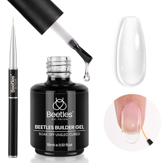 Beetles Builder Gel for Nails 7-in-1 Clear Builder Nail Gel Kit for Nail Extension Strengthening with Decoration Detachable Liner Nail Brush for Beginner Women