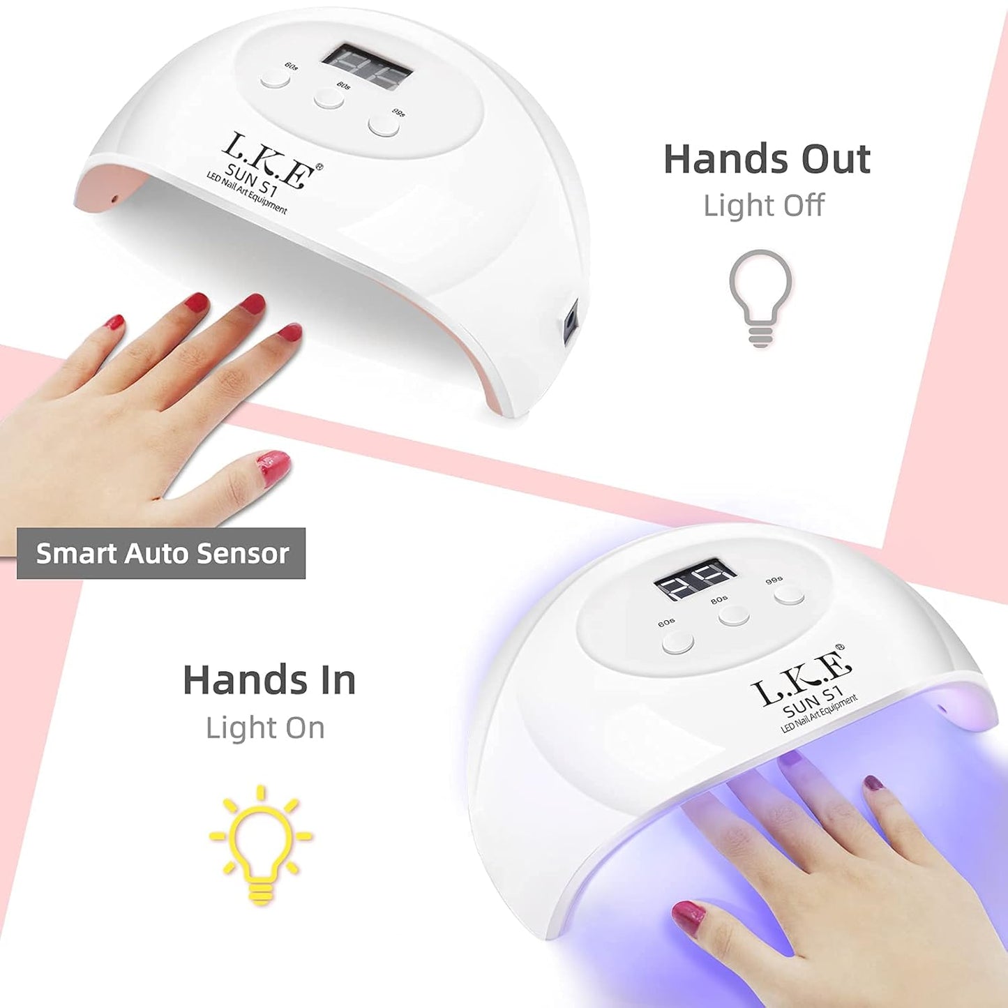 UV LED Nail Lamp, LKE Nail Dryer 72W Gel Nail Polish Curing Lamp UV Nail Lamp LED Nail Lamp for Gel Nail Polish Kit Nail Light Nail Art Accessories White