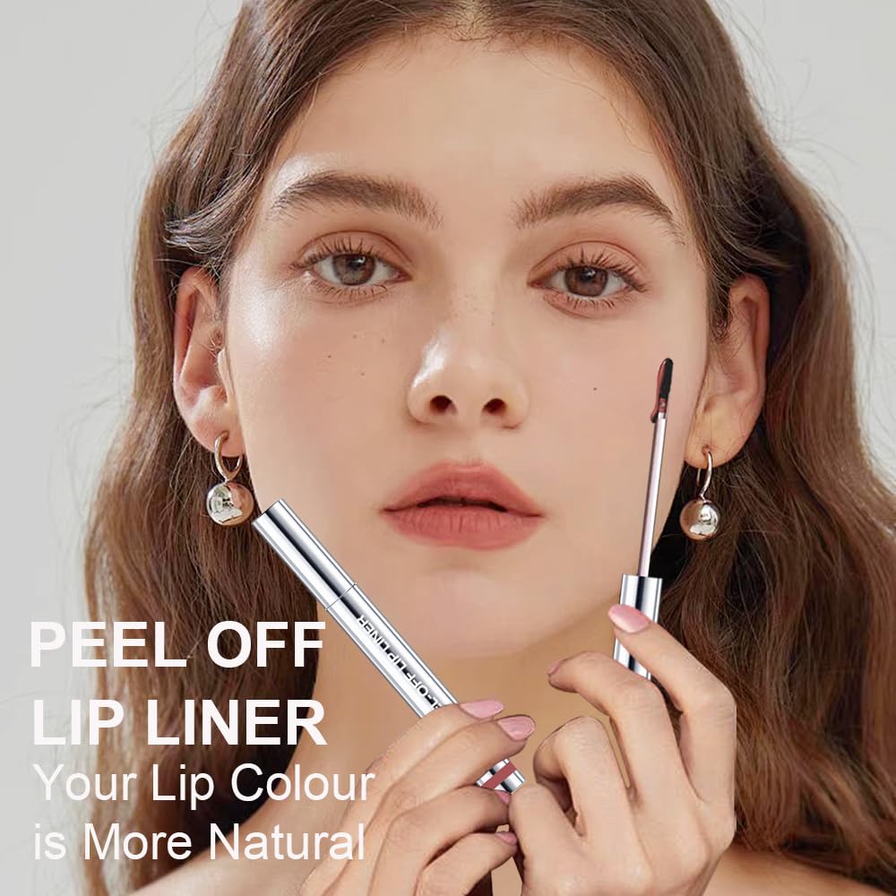 Peel Off Lip Liner Stains for Women, Long Lasting Waterproof Matte Finish Lip Tint Stains with Tweezer Kit, Transfer Proof, Easy to Use, Peel Off Liquid Lipstick for All Skin Types, #5 Light Brown