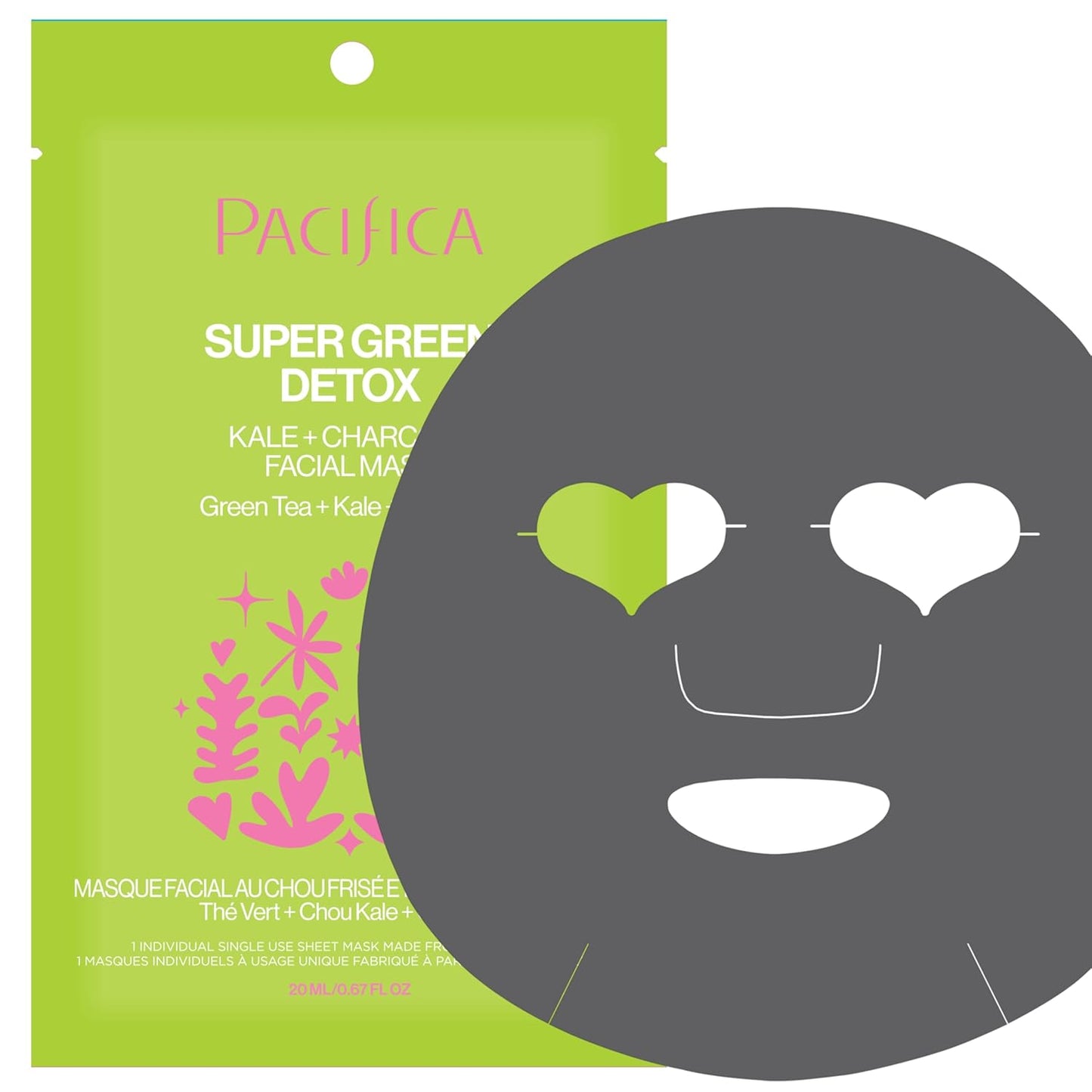 Pacifica Super Green Detox Sheet Mask – 12-PACK Charcoal, Kale & Clay Pore Cleansing Mask for Oily, Blemish-Prone Skin, Deep Detox Facial Mask, Vegan