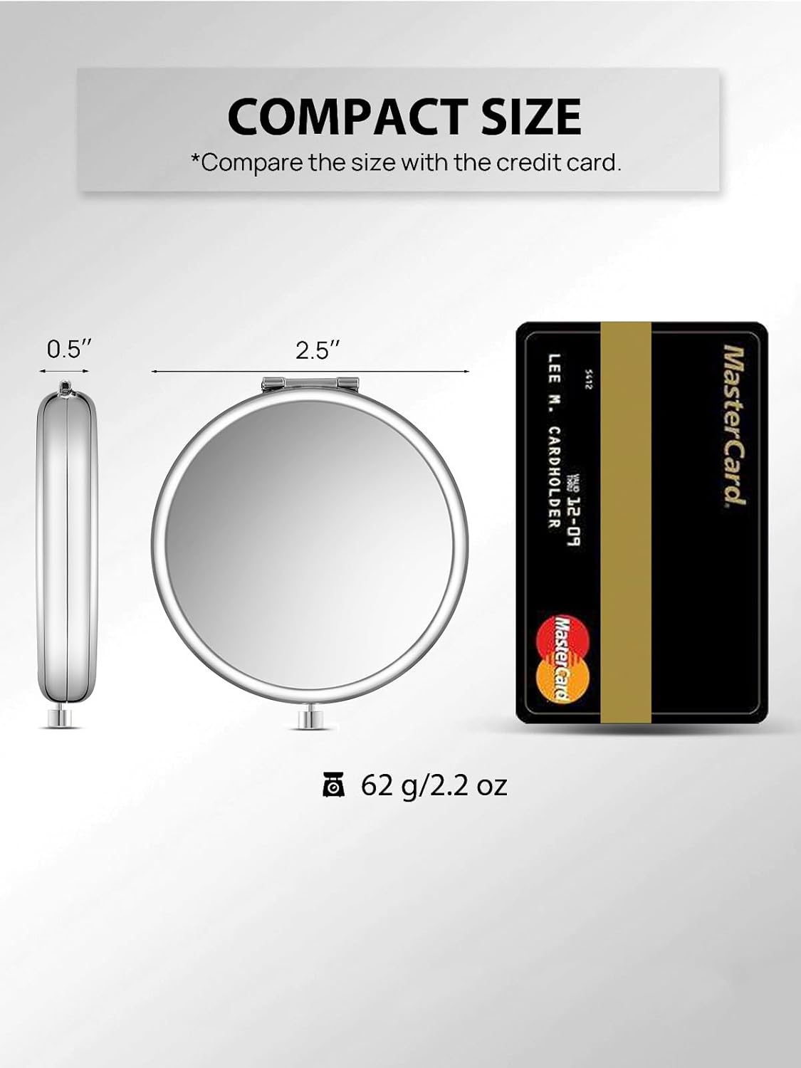 Compact Mirror for Purse, Double-Sided 1X/2X Magnifying Metal Pocket Makeup Mirrors(Round, Silver)