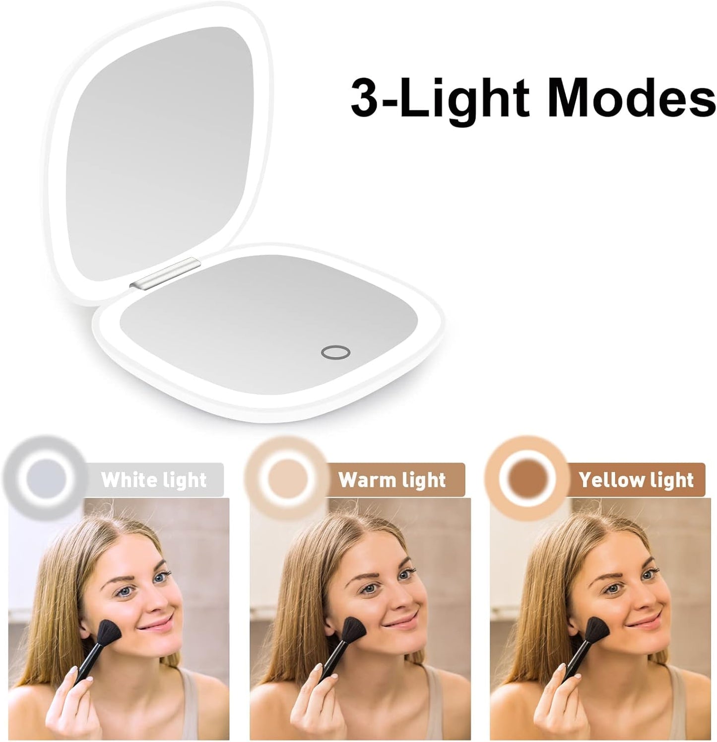 deweisn Compact Mirror, Lighted Travel Makeup Mirror with 1X/10X Magnifying Double Sided Dimmable Portable Pocket for Handbag and Pocket, USB Charging(White)