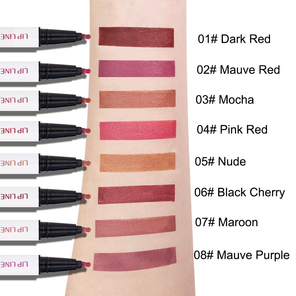 2Pcs Longwear Liquid Lip Liner Stain Marker Pen Set Long Lasting Waterproof, Mocha Nude Brown Matte Semi Permanent 24 Hour Lip Liner and Lipstick Combo, Color Stay Lipliner All Day Lips Stain peel off