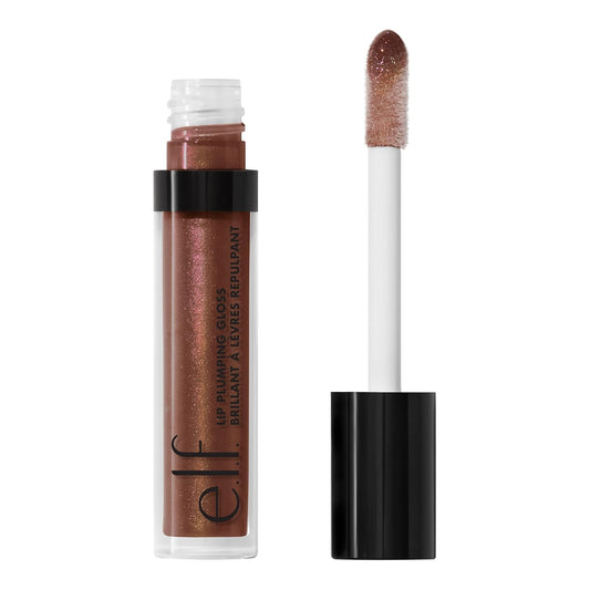e.l.f. Lip Plumping Gloss, High-Shine Sheer Color, Hydrates & Creates Fuller Lips With Vitamin E, Vegan & Cruelty-Free, Chocolate Glaze, 0.1 Fl Oz