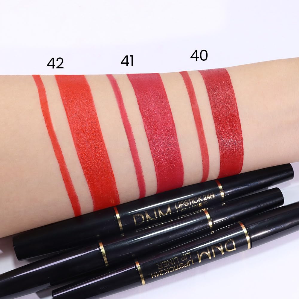 evpct 3Pcs Red Velvet Matte Lip Liner and Lipstick Combo Set Kit for Women, Dark Light Bright Ruby British Red Magic 24 Hours Lipstick and Lip Liner Makeup Set Stain Long Lasting Waterproof labial