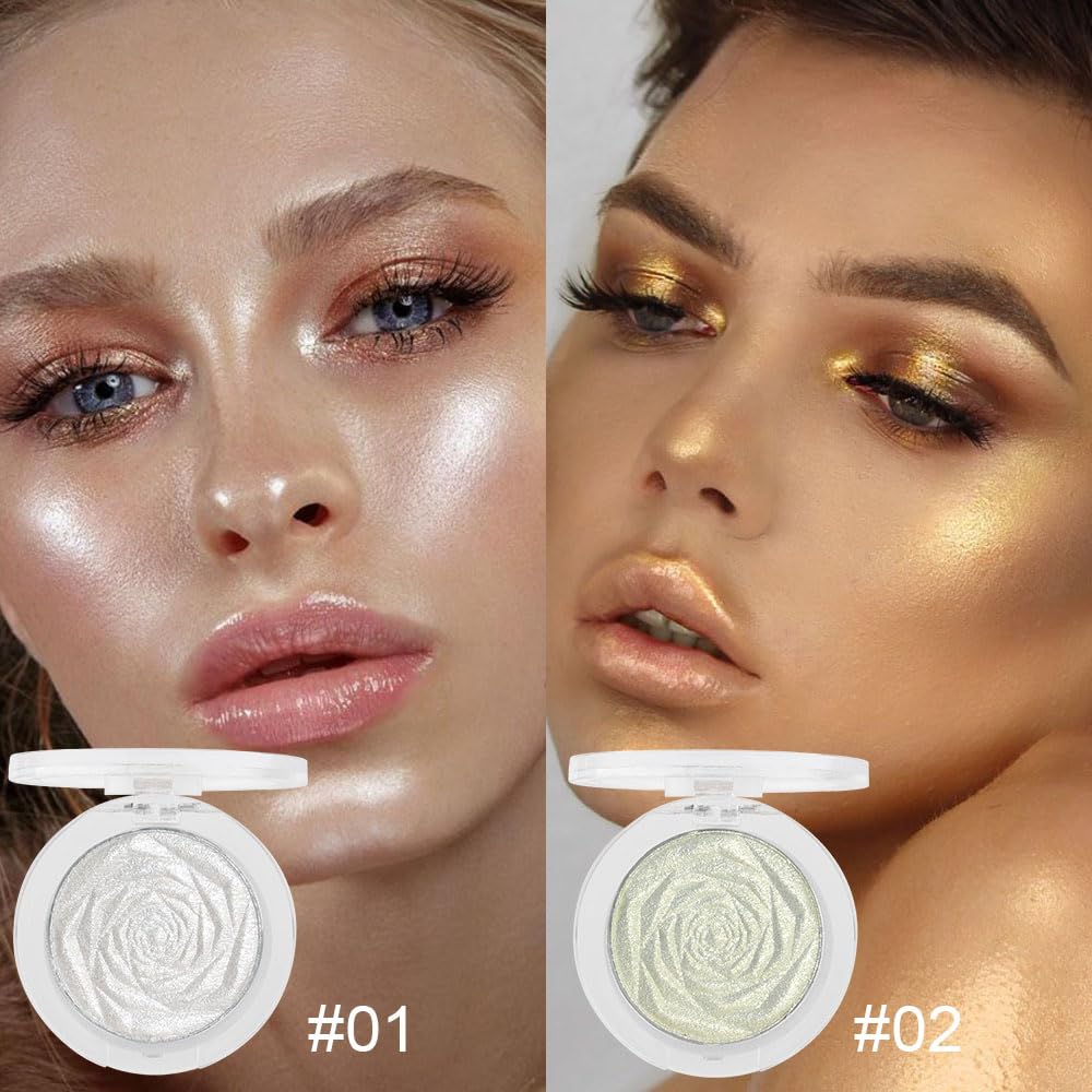 evpct Pearl White & Blonde Gold Face Highlighter Makeup Shimmer Glitter Diamond Sparkly Highlighters Makeup Palette Powder for Face Body Cheek iluminadores iluminador de jos maquillaje luminizers 1+2