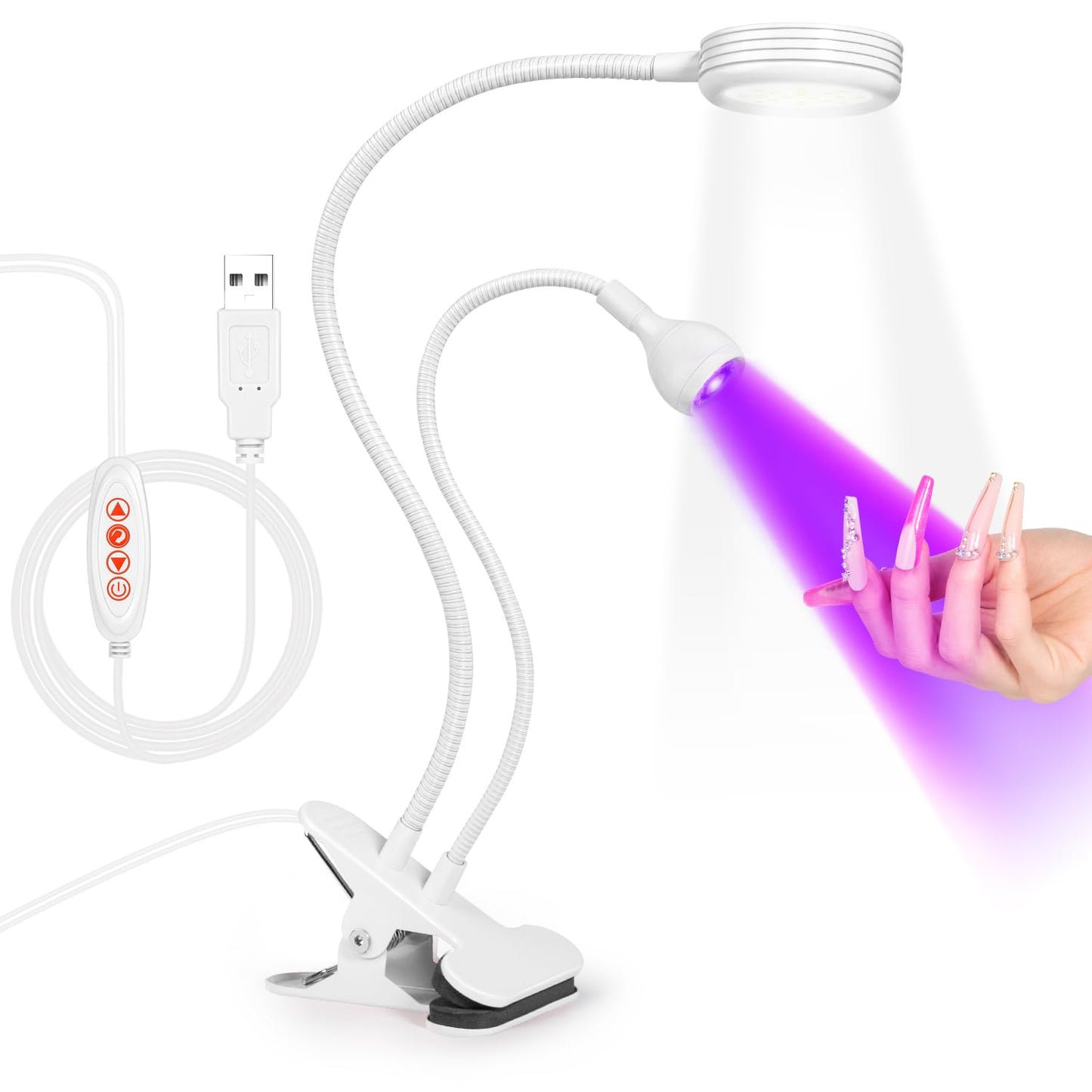 AORAEM LED Nail Lamp Double-Headed UV LED Light Quicky-Dry Duck Neck UV Lamp Dryer Curing Light with Portable Gooseneck and Clamp Flash Cure U V Light for Gel Nails Professional Home DIY Salon White