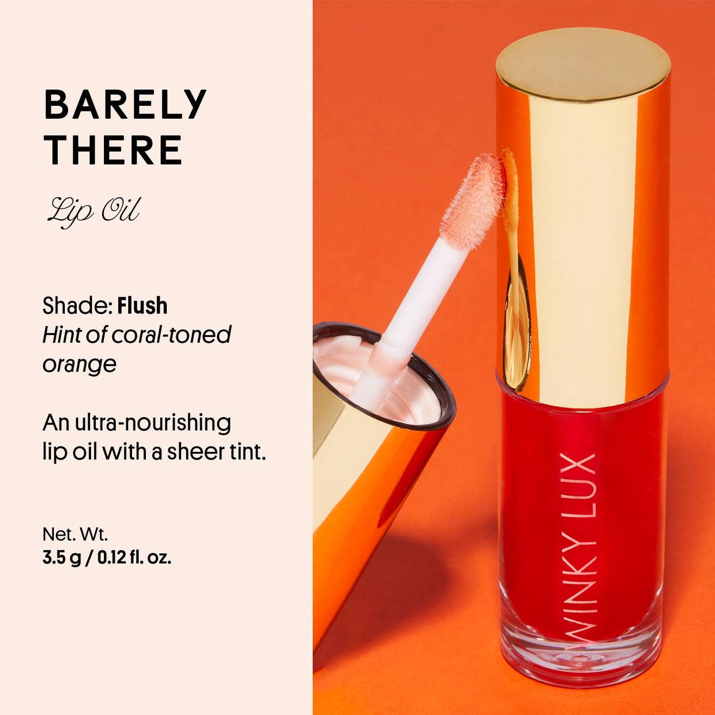 Winky Lux Flush Barely There Sheer Tinted Lip Oil - Hydrating Lip Gloss Tint, Coral Glossy Lip Balm, Juicy Non Sticky Long Lasting Formula, Infused with Jojoba Oil & Soft Vanilla Scent