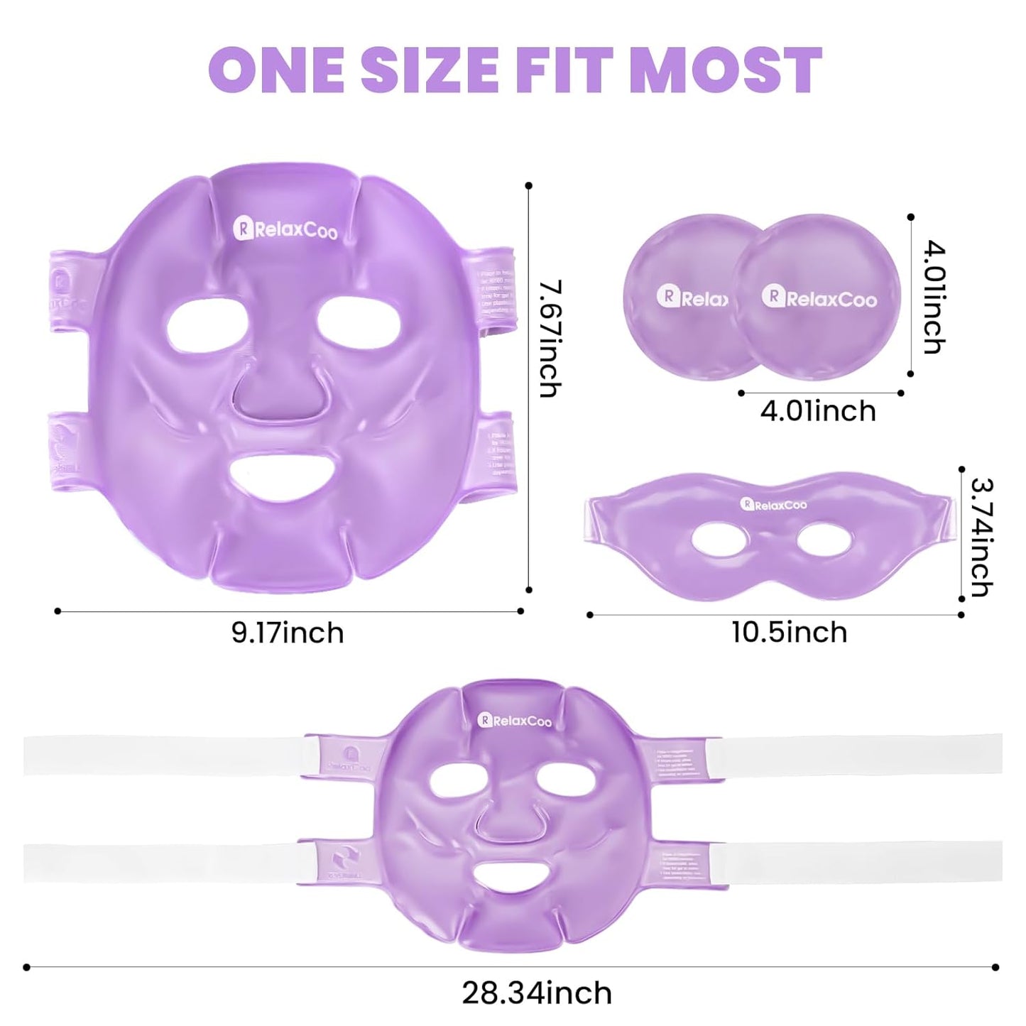 Ice Face Eye Mask for Dark Circles and Puffiness Cold Warm Compress, Gel Cold Cooling Face Mask Package for Women and Men, Migraines, Headache, Stress and Relaxation Purple