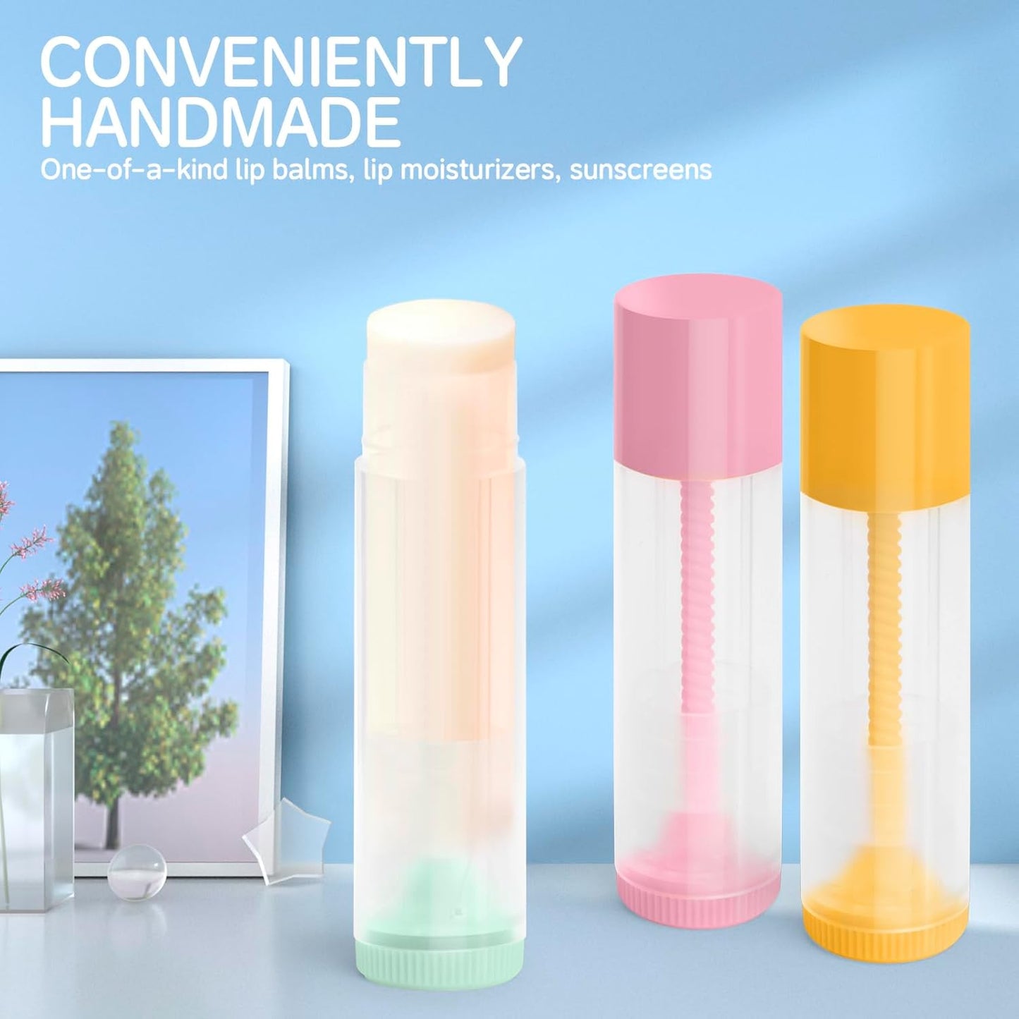 JuLand 50 Pack Empty Lip Balm Containers Bulk 5.5ml - Clear Twist-Up Tubes with Yellow Caps, Refillable Chapstick Tube for DIY Lip Balm Making