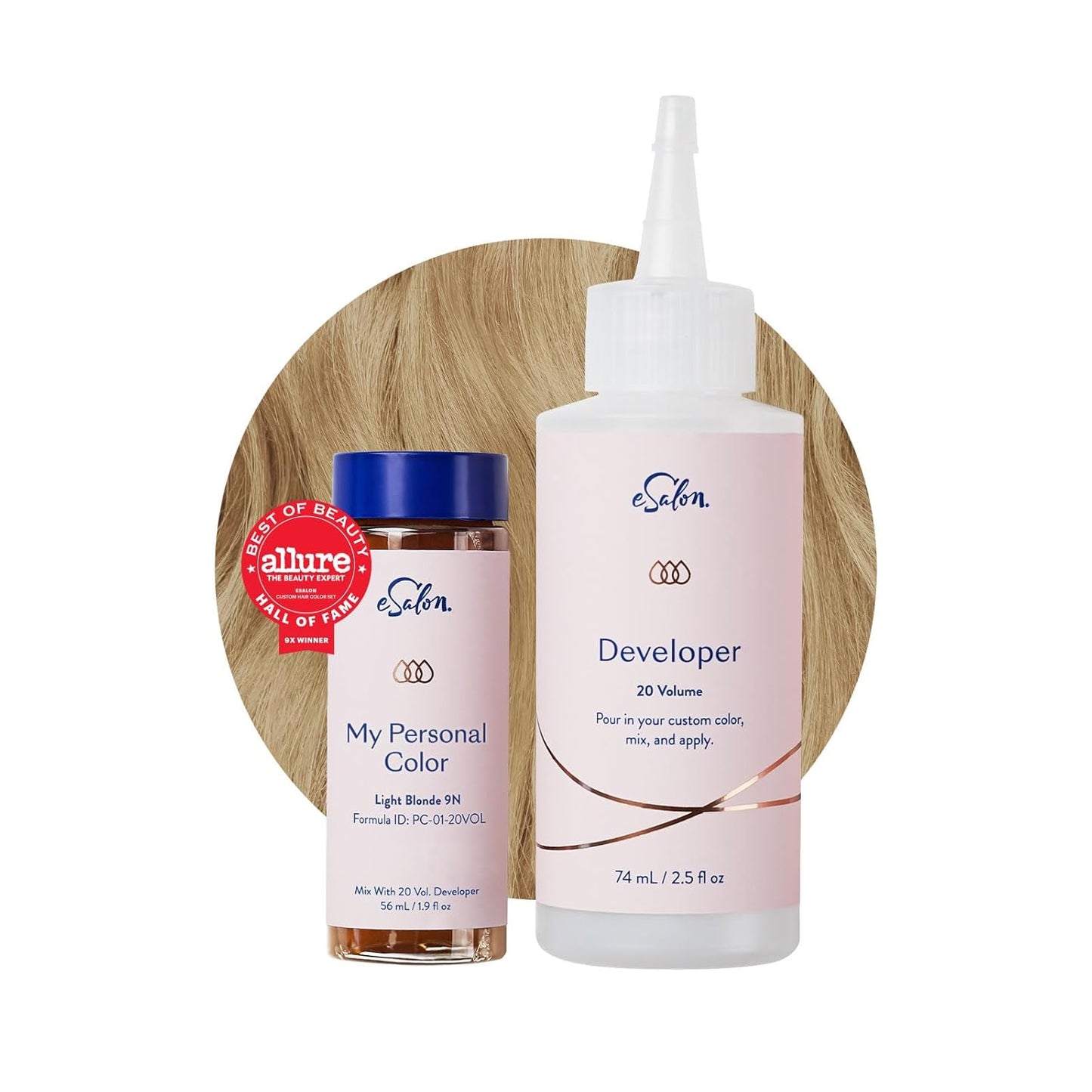 eSalon Permanent Hair Color & Hair Dye Complete Kit - Light Blonde - Personal Colorist Kit for Up To 100% Gray Coverage for All Hair Types - Professional-Grade Ammonia-Free Hair Dye