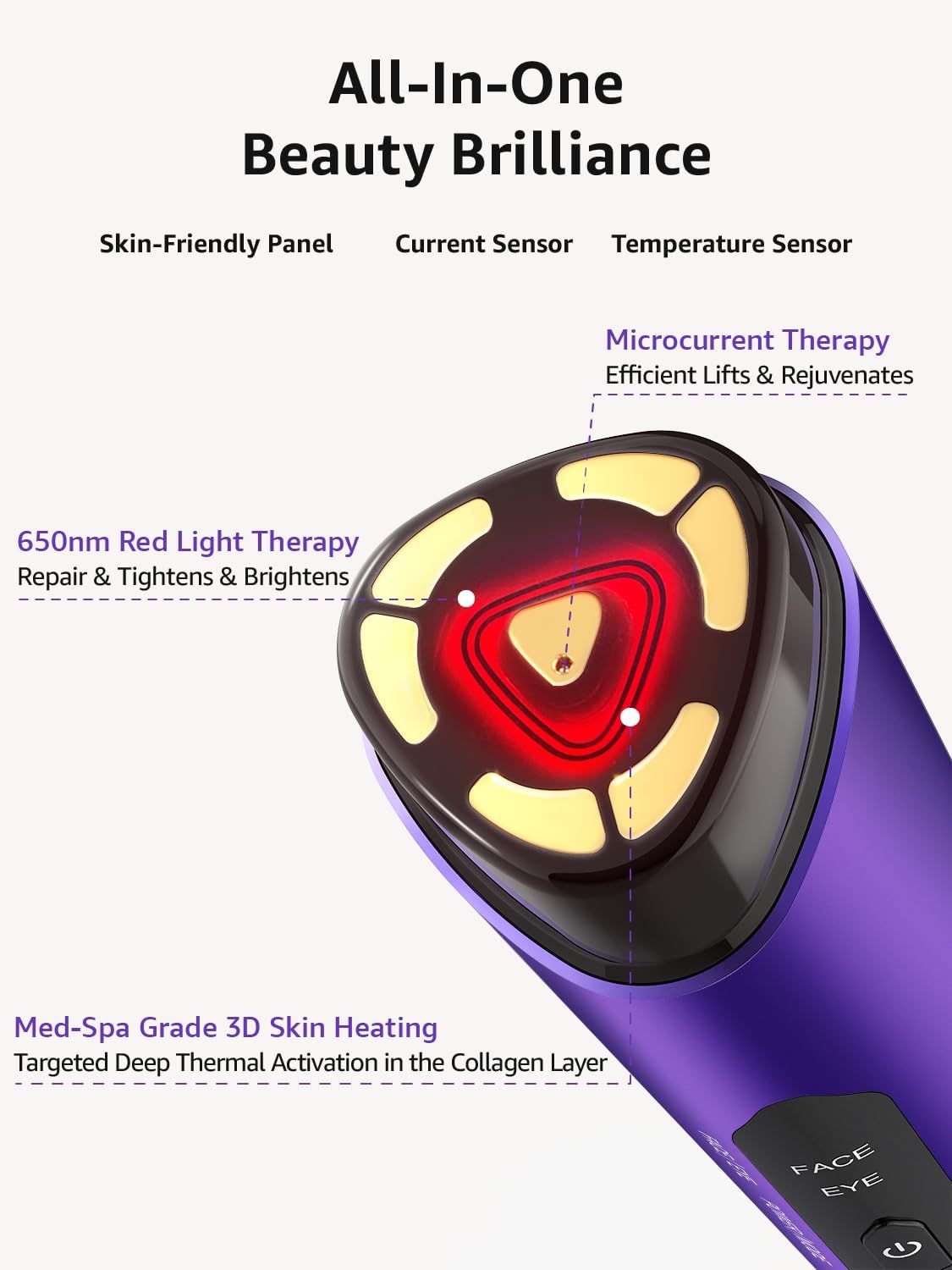 Skin Tightening Face Machine, Facial Massager Light Therapy for Face, 3 in 1 Microcurrent Facial Device Home Use Anti-Aging Device, 5 Level for Facial Firming, Wrinkle, Lifting, Toning, Glow Boost