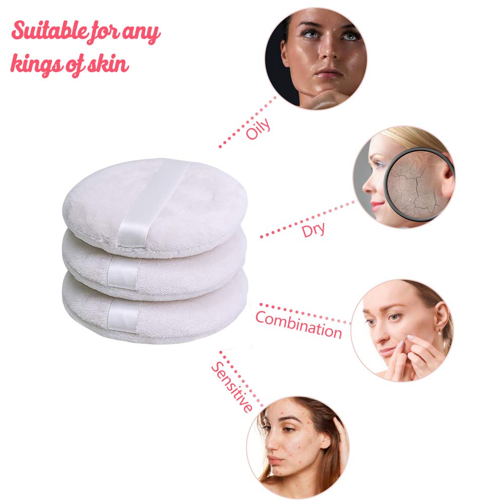 Topwon 4 Inch Powder Puff, Washable Large Body Powder Puff for Face Cleaning,Makeup & Powder Foundation Blending - Soft & Furry