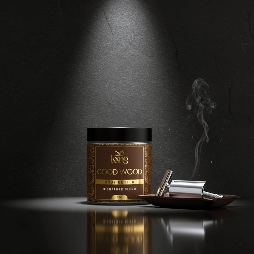 KXNG Cosmetics, Body Butter, Organic Skin Care for Men and Women, Body Moisturizer Lotions and Creams, Raw Shea Butter, Cocoa Butter, Mango, Coconut Oil, Hand, Foot, All Skin Types (Good Wood XL)