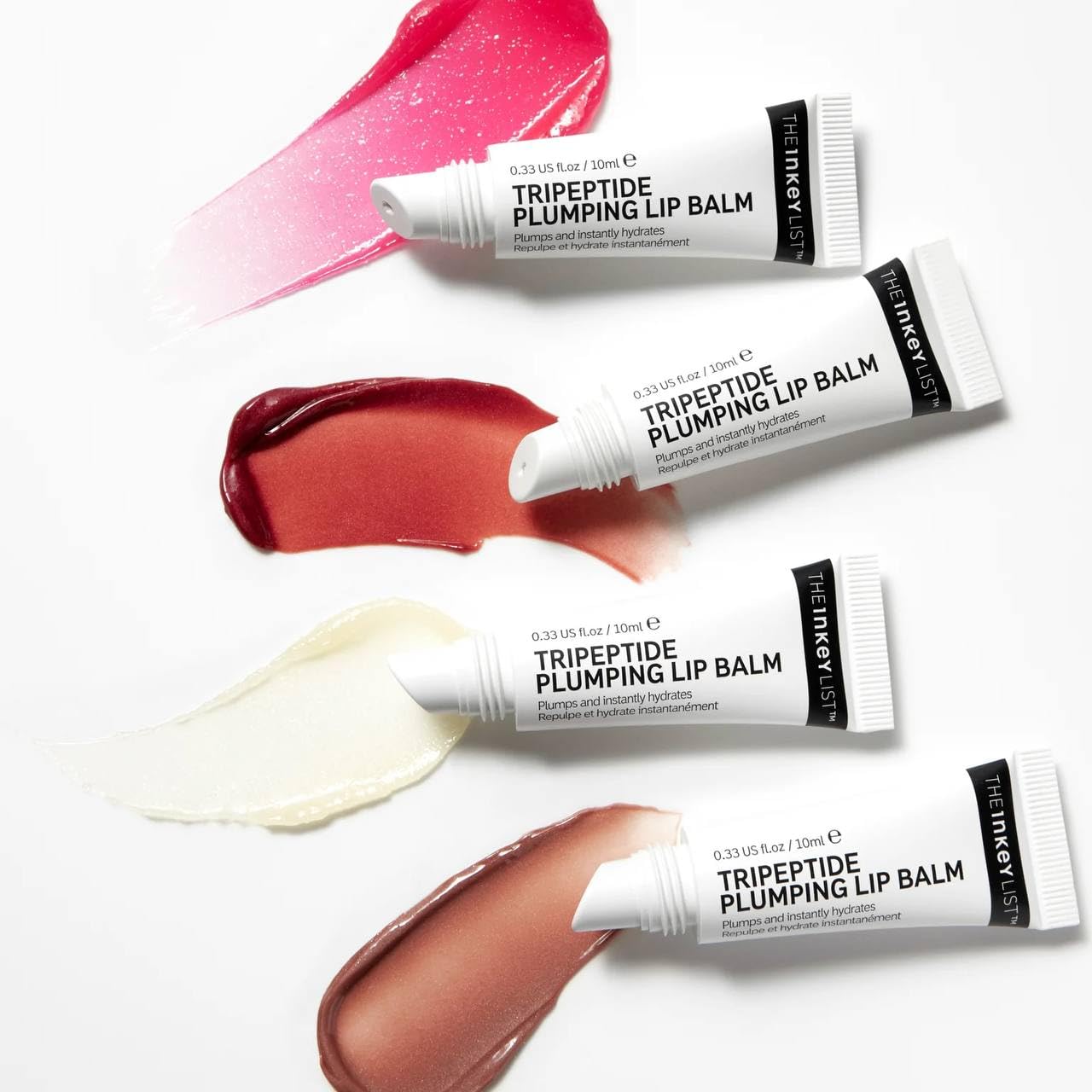 The INKEY List Complete Lip Set - Tripeptide Plumping Lip Balm in Pink Tint, Berry Tint, Mocha Tint and Clear