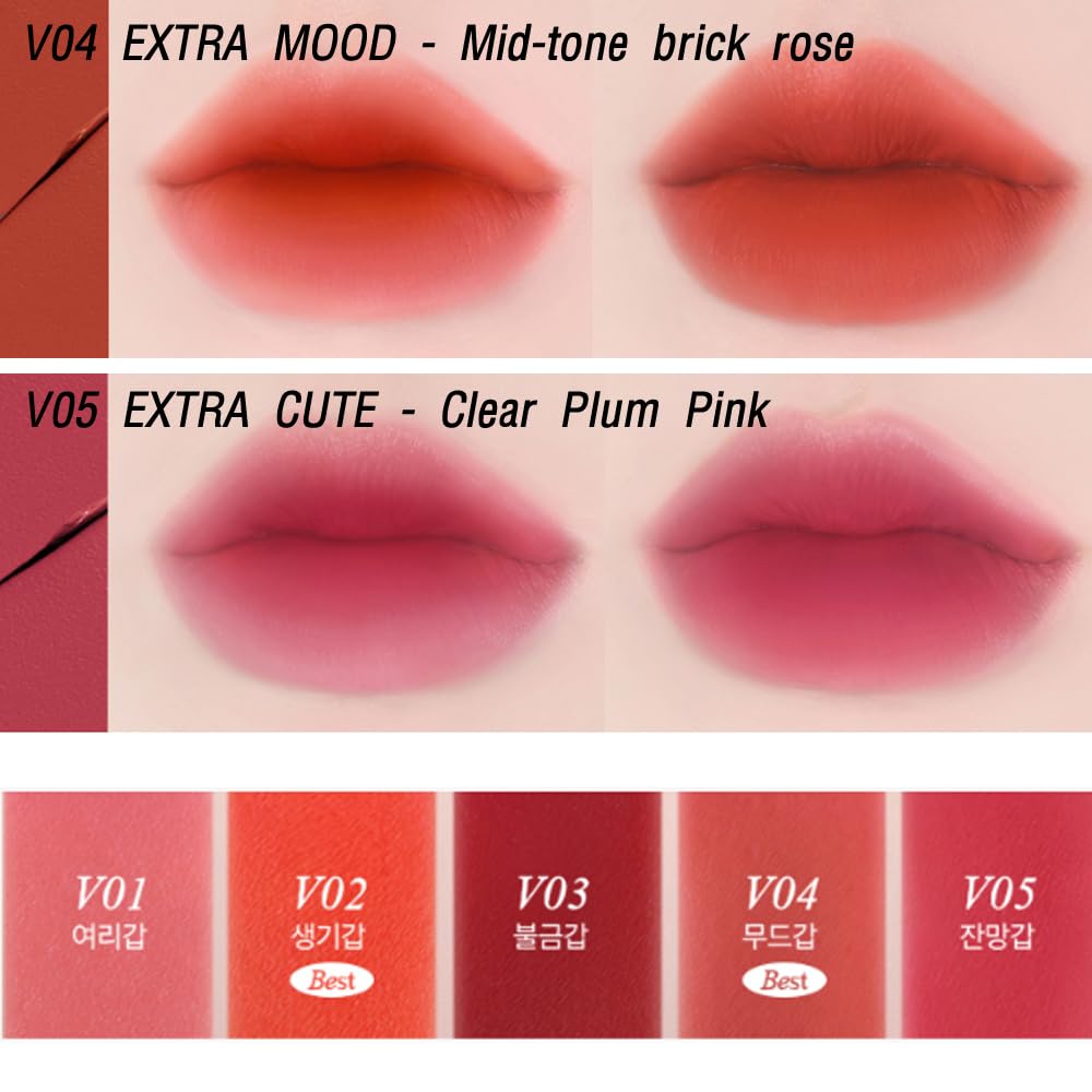 BBIA Last Velvet Tint - Soft & Creamy Matte Finish Lip Stain, Blur Effect with Velvety Texture, Long-Lasting, High Pigment, Lightweight, Non-Drying, Vegan, Korean Lip Makeup (V04 EXTRA MOOD)