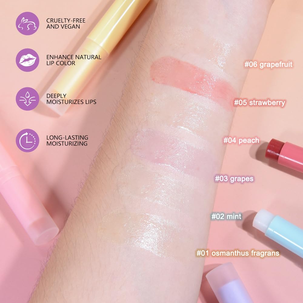 Nourishing Lip Balm for Dry & Chapped Lips, Ideal Lipstick Primer for Women, Deep Moisturization Chapstick, Vegan Tinted Lip Balm, Hydrating, Fall Winter Lip Care, 1#+2#